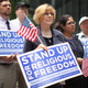 Religious freedom supporters hold a rally to praise the Supreme Court’s decision in the Hobby Lobby, contraception coverage requirement case on June 30, 2014 in Chicago, Illinois.